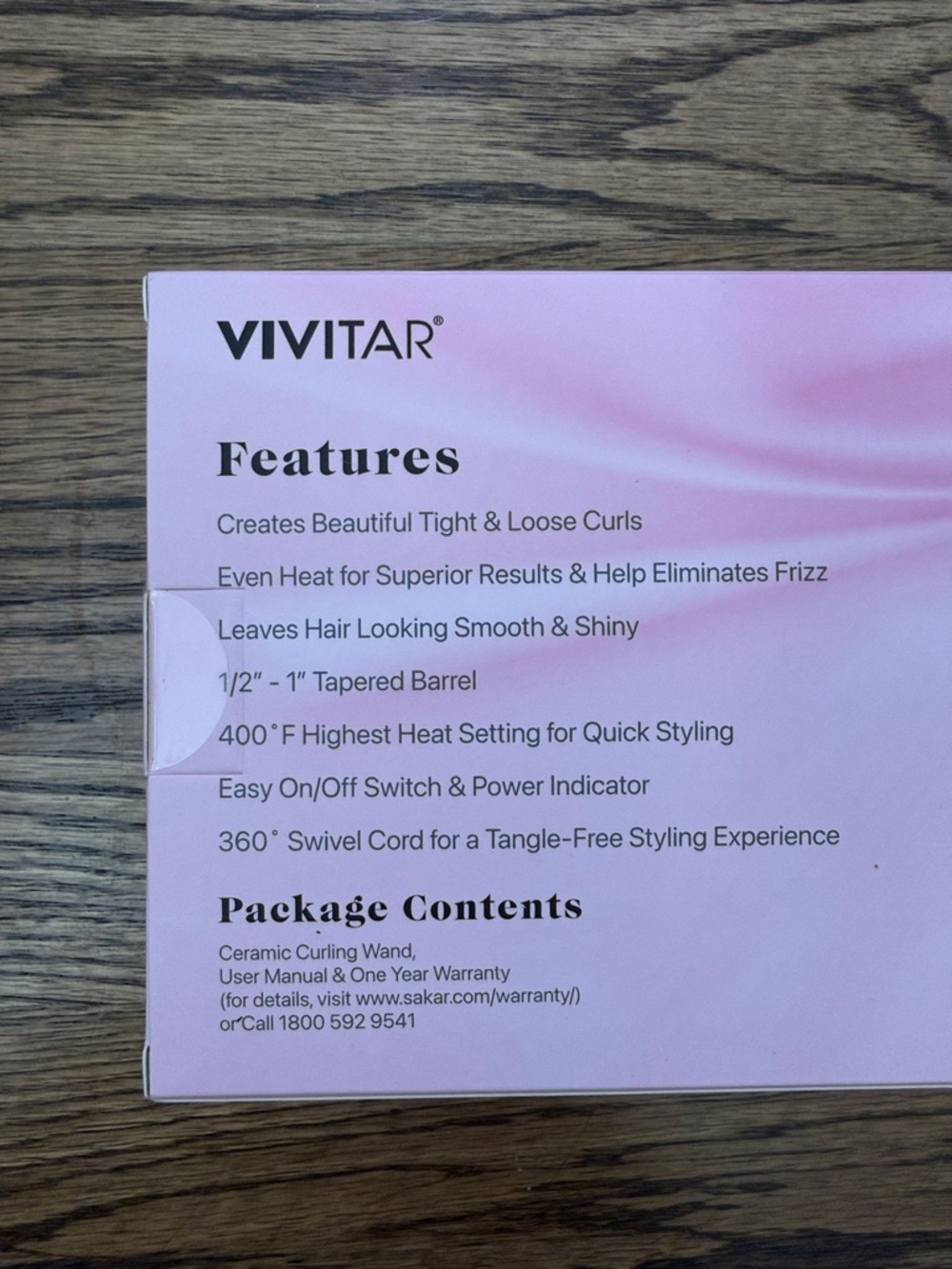 Vivitar Pink Ceramic Tourmaline Curling Wand - 1/2" to 1" - Picture 3 of 5